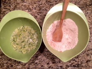 Mix wet and dry ingredients separately before mixing them together